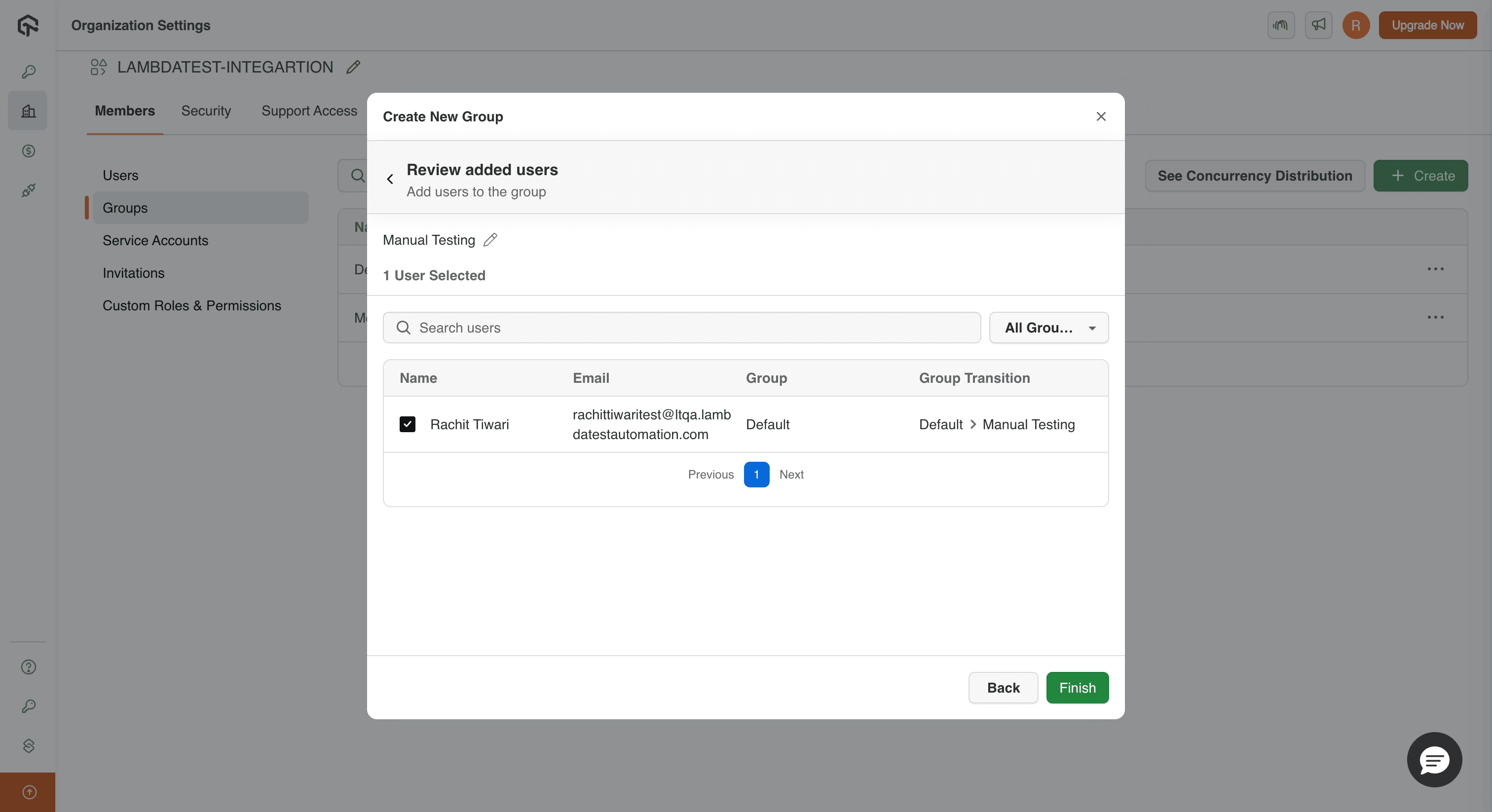 Review added users and finish creating group
