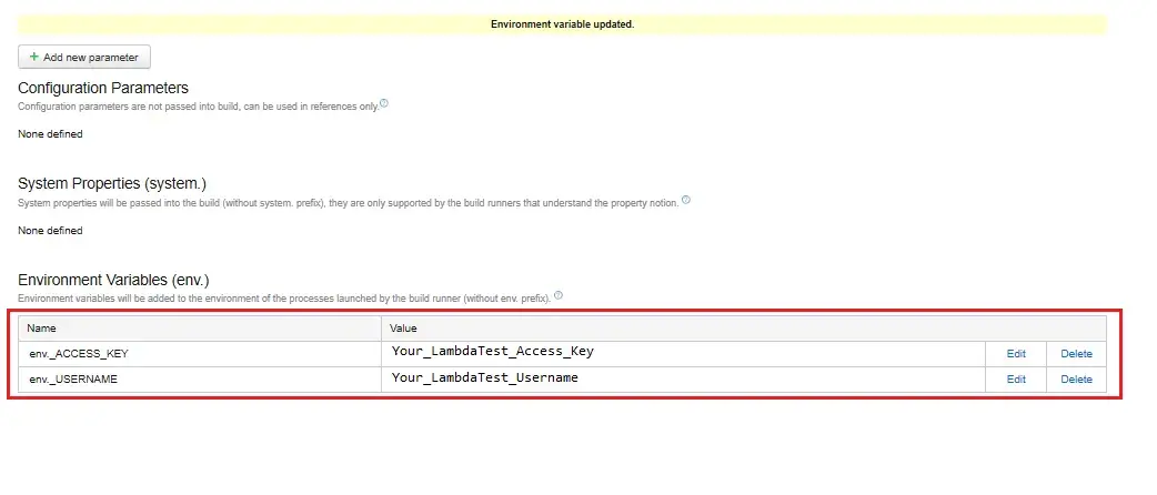 Create two environment variables