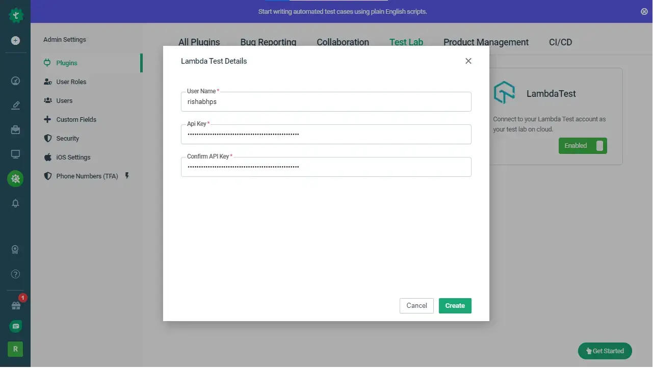 Access LambdaTest Account in Testsigma App