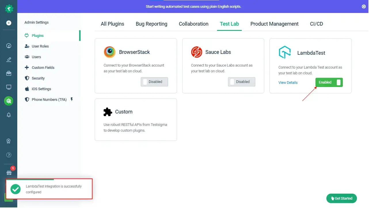 LambdaTest Integration with Testsigma App