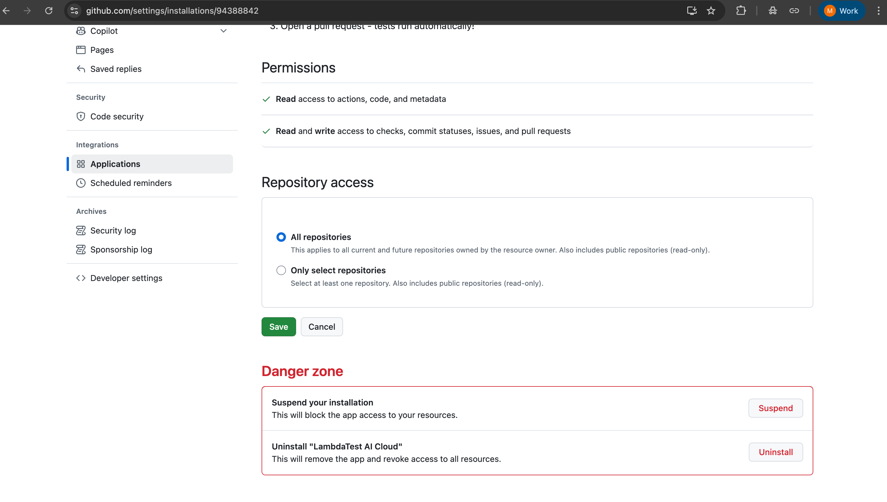 Uninstall GitHub App
