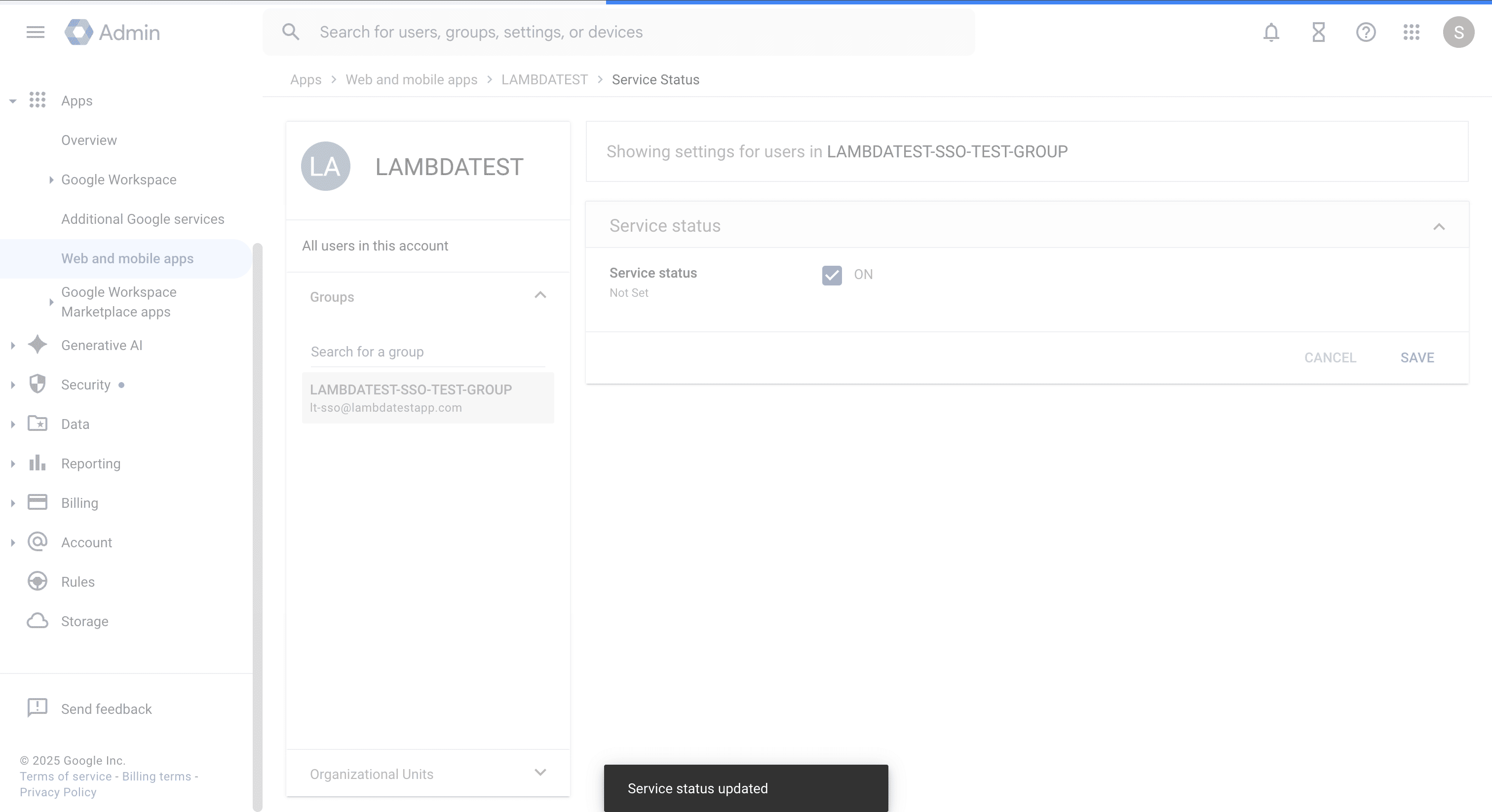 Turn On SAML App