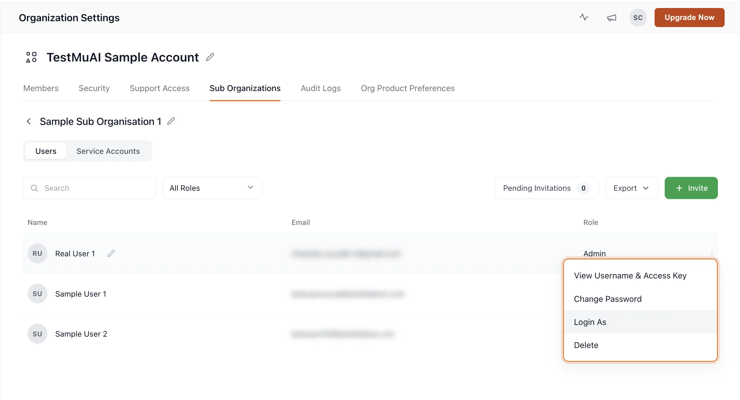User row actions menu options