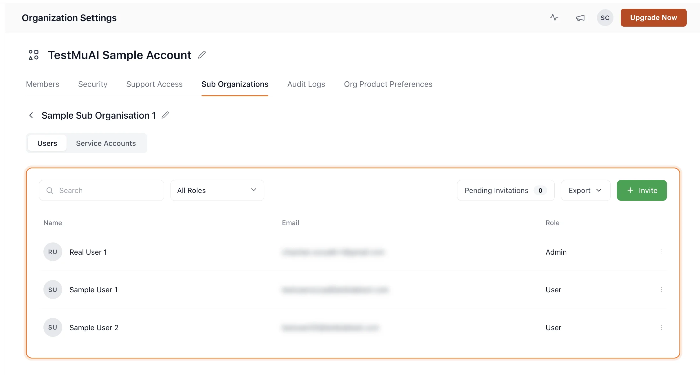Users list inside a sub-organization