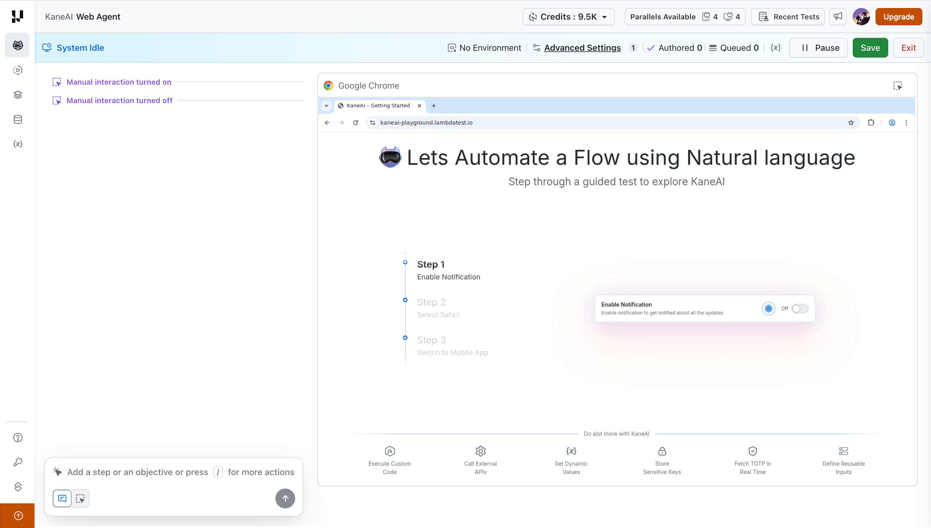 Advanced Settings link in authoring session